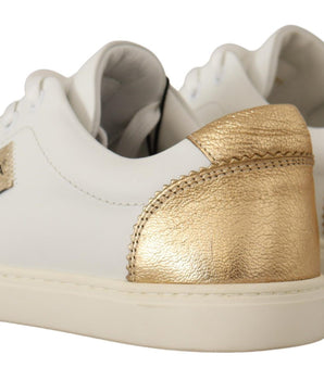 Dolce & Gabbana White Gold Leather Low Top Sneakers