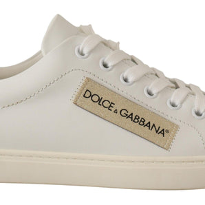 Dolce &amp; Gabbana Elegant White Leather Sneakers with Gold Accents