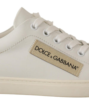 Dolce & Gabbana White Gold Leather Low Top Sneakers