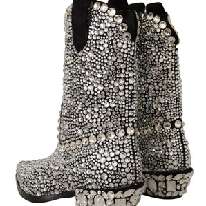 Dolce &amp; Gabbana Crystal-Embellished Black Suede Boots