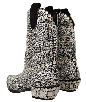 Dolce &amp; Gabbana Crystal-Embellished Black Suede Boots