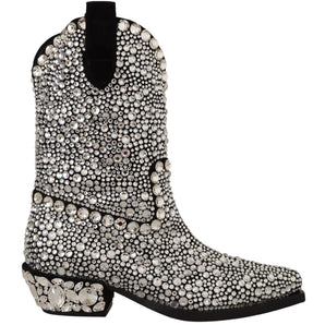 Dolce &amp; Gabbana Crystal-Embellished Black Suede Boots