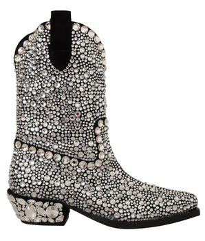 Dolce &amp; Gabbana Crystal-Embellished Black Suede Boots