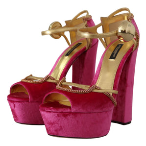 Dolce &amp; Gabbana Ethereal Pink Velvet Crystal Sandals