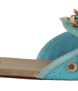 Dolce &amp; Gabbana Exquisitas sandalias de cuero exótico adornadas con cristales