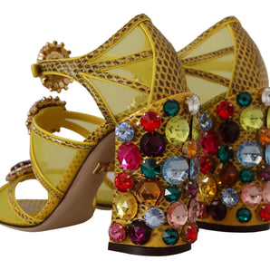 Dolce &amp; Gabbana Stunning Crystal-Embellished Yellow Leather Sandals