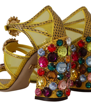 Dolce &amp; Gabbana Impresionantes sandalias de cuero amarillo con adornos de cristales