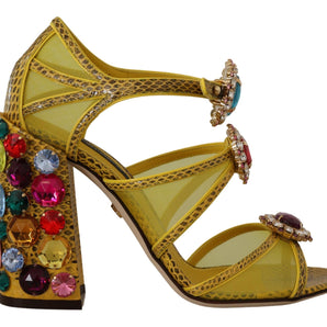 Dolce &amp; Gabbana Stunning Crystal-Embellished Yellow Leather Sandals