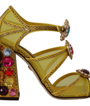 Dolce &amp; Gabbana Impresionantes sandalias de cuero amarillo con adornos de cristales