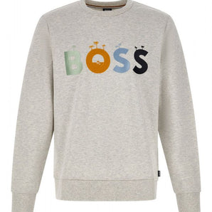 Hugo Boss Elegant Grey Round Neck Cotton Sweatshirt