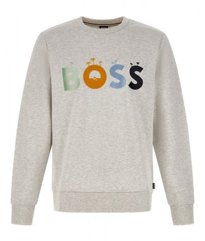 Hugo Boss Elegant Grey Round Neck Cotton Sweatshirt