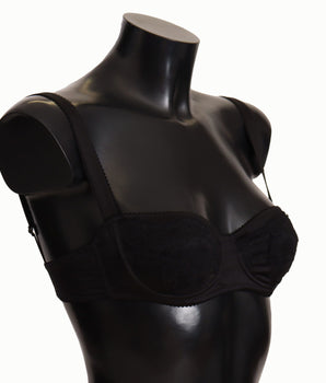 Dolce & Gabbana Black Polka Dot Satin Lace Balconette Bra