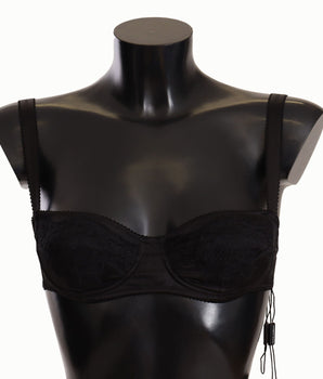 Dolce & Gabbana Black Polka Dot Satin Lace Balconette Bra