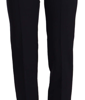 AGLINI Black High Waist Polyester Women Straight Pants