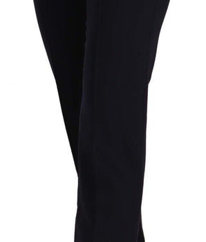 AGLINI Black High Waist Polyester Women Straight Pants