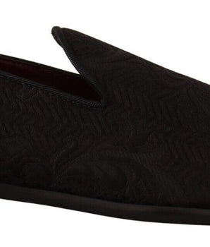 Dolce & Gabbana Black Floral Brocade Slippers Loafers Shoes