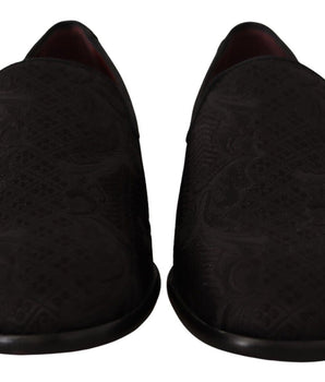 Dolce & Gabbana Black Floral Brocade Slippers Loafers Shoes