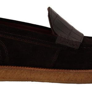 Dolce &amp; Gabbana Elegant Suede Crocodile Loafers in Brown