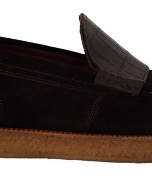 Dolce & Gabbana Brown Suede Leather Slip On Flats Moccasin Shoes