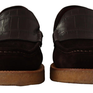 Dolce &amp; Gabbana Elegant Suede Crocodile Loafers in Brown