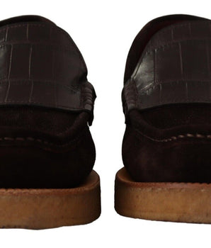 Dolce & Gabbana Brown Suede Leather Slip On Flats Moccasin Shoes