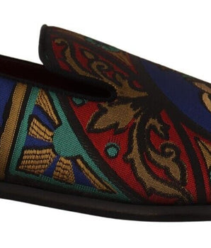 Dolce & Gabbana Multicolor Jacquard Crown Slippers Loafers Shoes
