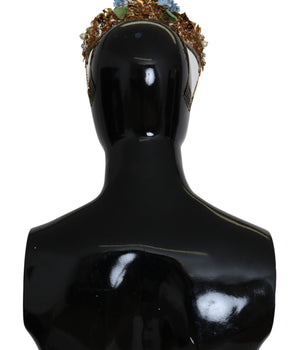 Dolce &amp; Gabbana Gold Crystal Purple Hortensia Headband Crown Diadem