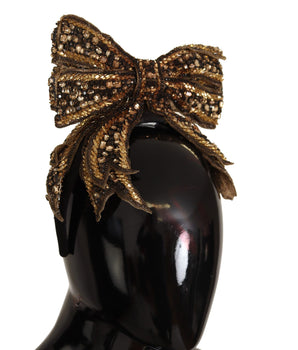 Dolce & Gabbana Gold Crystal Beaded Sequined Silk Bow Headband Diadem