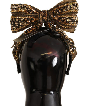 Dolce & Gabbana Gold Crystal Beaded Sequined Silk Bow Headband Diadem