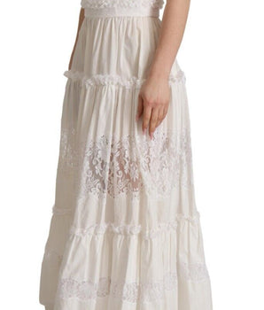 Dolce &amp; Gabbana Elegant White A-Line Tiered Maxi Dress
