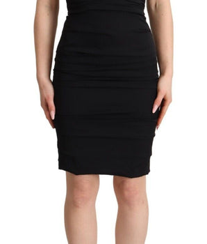 Dolce &amp; Gabbana Elegante vestido de seda negro con hombros descubiertos