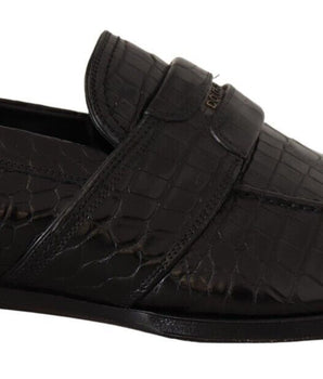 Dolce &amp; Gabbana Black Crocodile Leather Slip On Moccasin Shoes