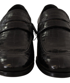 Dolce &amp; Gabbana Black Crocodile Leather Slip On Moccasin Shoes