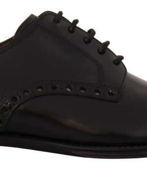 Dolce &amp; Gabbana Black Leather Wingtip Mens Formal Derby Shoes