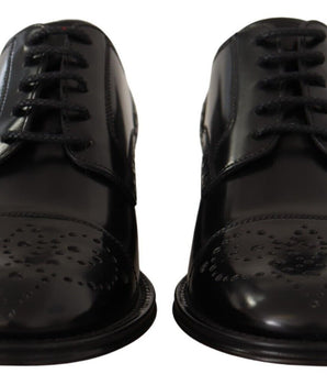 Dolce &amp; Gabbana Black Leather Wingtip Mens Formal Derby Shoes