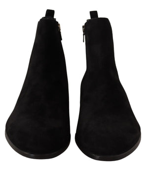 Dolce &amp; Gabbana Black Suede Leather Chelsea Mens Boots Shoes