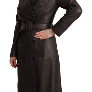 Dolce & Gabbana Elegant Double-Breasted Lambskin Leather Coat