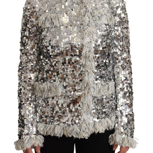 Dolce &amp; Gabbana Chic Silver Sequined Jacket Coat