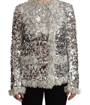 Dolce &amp; Gabbana Abrigo chaqueta elegante con lentejuelas plateadas