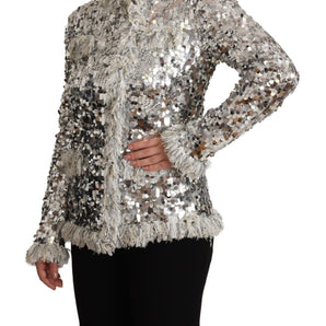 Dolce &amp; Gabbana Chic Silver Sequined Jacket Coat