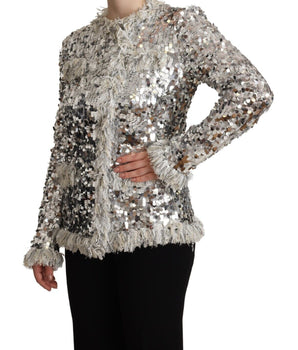 Dolce &amp; Gabbana Abrigo chaqueta elegante con lentejuelas plateadas