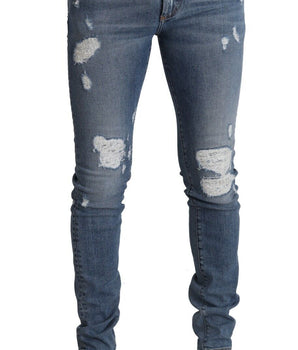 Dolce &amp; Gabbana Light Blue Tattered Cotton Denim Skinny Jeans