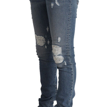 Dolce &amp; Gabbana Light Blue Tattered Cotton Denim Skinny Jeans
