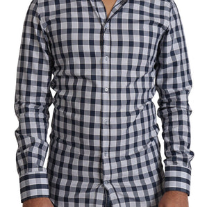 Dolce &amp; Gabbana Elegant Blue &amp; White Checkered Slim Fit Dress Shirt