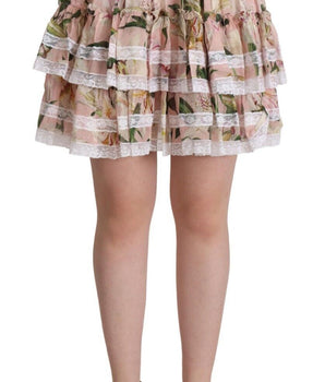 Dolce &amp; Gabbana Minifalda evasé escalonada elegante con estampado de lirios
