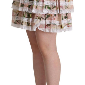 Dolce & Gabbana Elegant Lily Print Tiered A-Line Mini Skirt