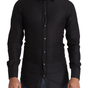 Dolce &amp; Gabbana Elegant Black Cotton Gold Dress Shirt