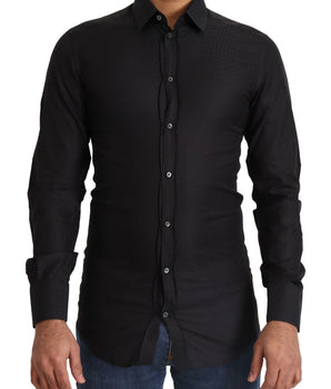 Dolce &amp; Gabbana Black GOLD Cotton Slim Dress Formal Shirt