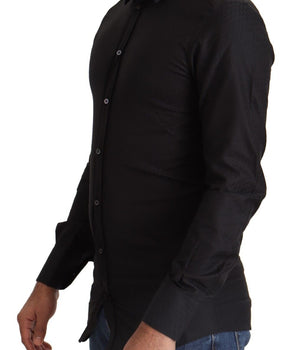 Dolce &amp; Gabbana Black GOLD Cotton Slim Dress Formal Shirt