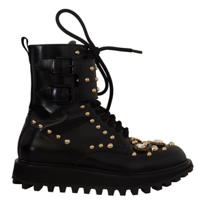 Dolce &amp; Gabbana Botas formales con tachuelas de cristal negras